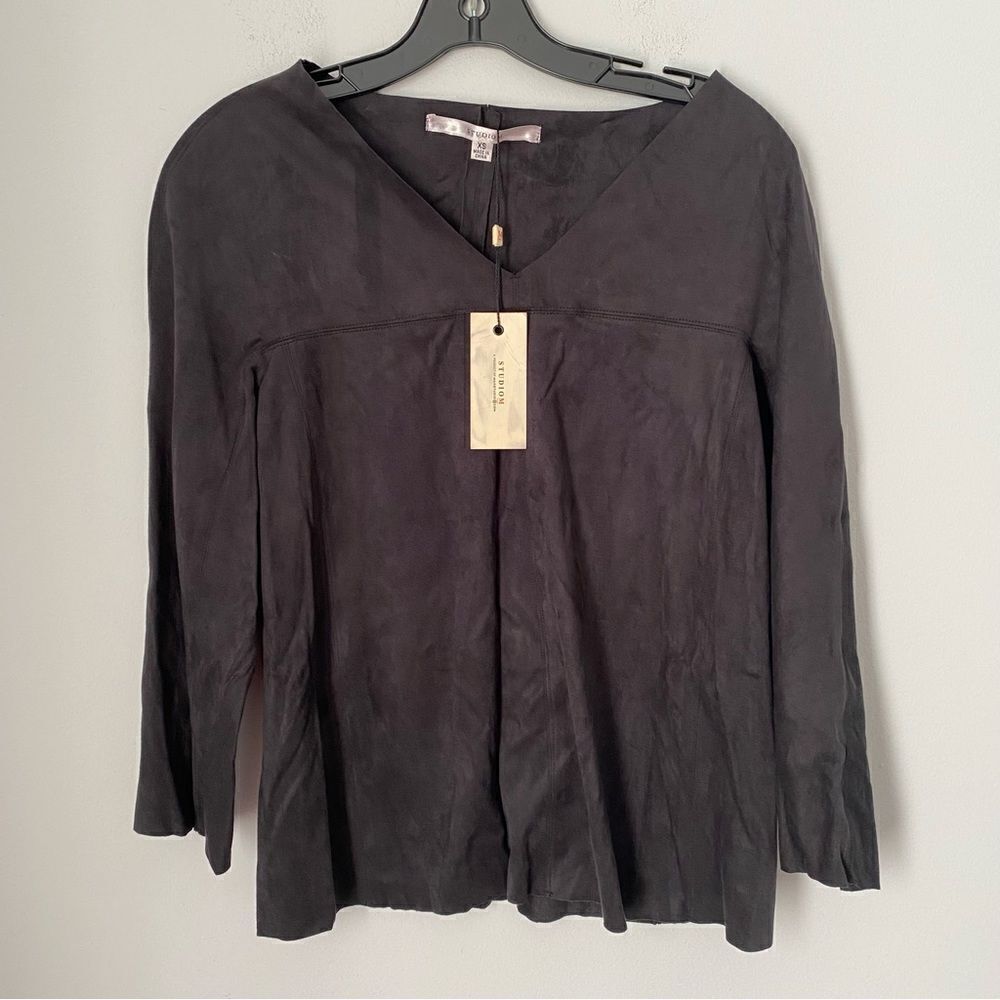 Studio M Women’s Slit V Neck Jacqueline Long Sleeve Blouse XS